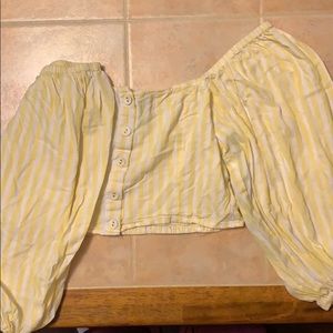 Yellow and white striped off the shoulder crop top